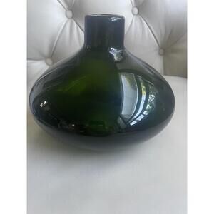 Out of Africa Green Glass Squat Vase 6.5” Smoky Olive Decor Modern Made in China